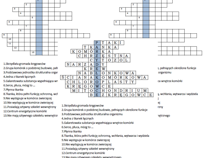 Logogryf dla klasy 6 jako wprowadzenie do lekcji o parzydełkowcach