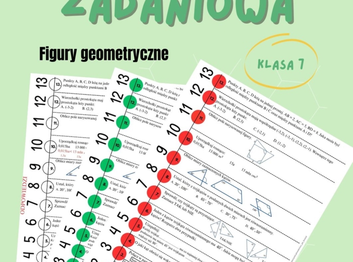 Figury geometryczne, klasa 7, sztafeta zadaniowa, powtórzenie przed sprawdzianem