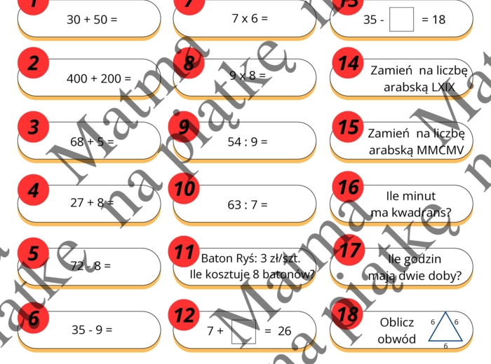 Pierwsza lekcja matematyki w klasie 4 - powtórka