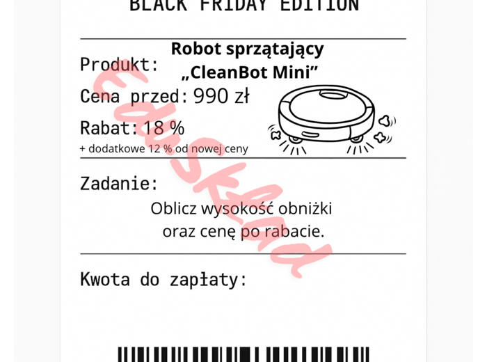 ⭐53 PARAGONY MATEMATYCZNE – BLACK FRIDAY EDITION (różne poziomy trudności / podwójne rabaty/ zamiast kartkówki)