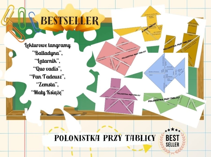 Lekturowe tangramy 7-8 pakiet Latarnik Balladyna Quo vadis Pan Tadeusz Zemsta Mały Książę