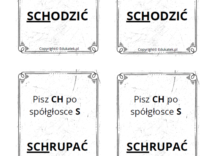 Memory ortograficzne – zasady pisowni ch-h (wersja czarno-biała)