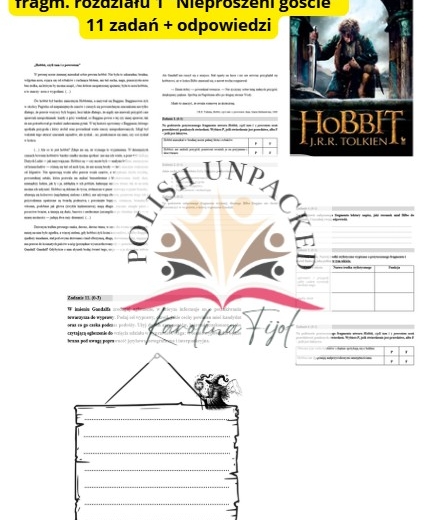 Arkusz egzaminacyjny "Hobbit, czyli tam i z powrotem" J. R. R. Tolkien, rozdział 1, czytanie ze zrozumieniem, egzamin ósmoklasisty + odpowiedzi