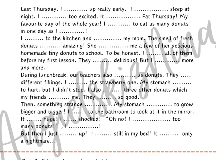 Fat Thursday - Tłusty Czwartek - Past Simple - angielski - karta pracy - czytanie ze zrozumieniem - czytanka - B1 - egzamin ósmoklasisty