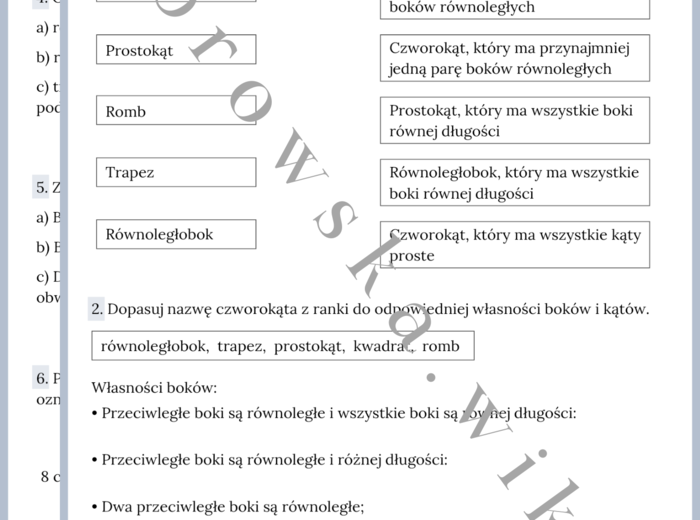Czworokąty - karta pracy