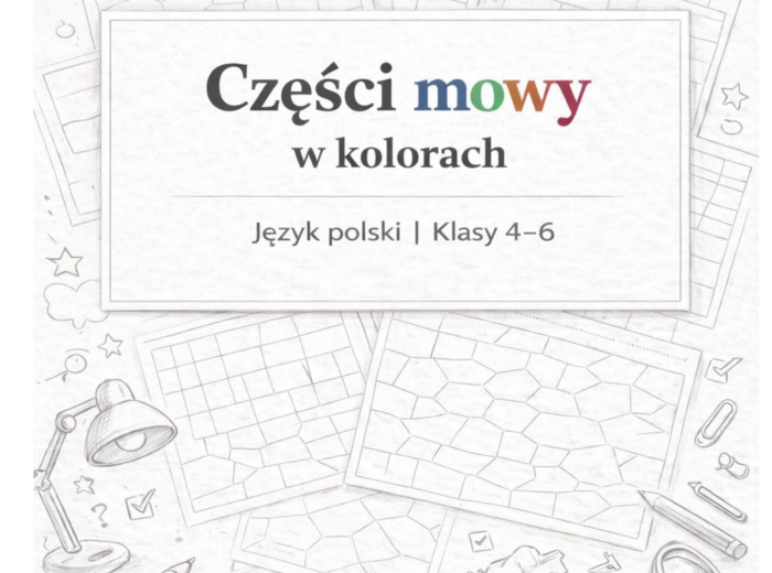 Części mowy w kolorach - zestaw 20 kart pracy (kl. 4-6)