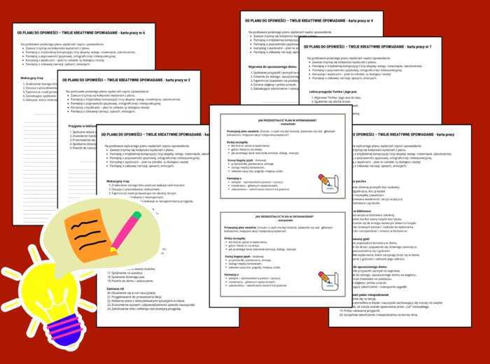 OD PLANU DO OPOWIEŚCI – TWOJE KREATYWNE OPOWIADANIE - karta pracy - karty pracy - ćwiczenia redakcyjne - opowiadanie - kl. 4-6 -