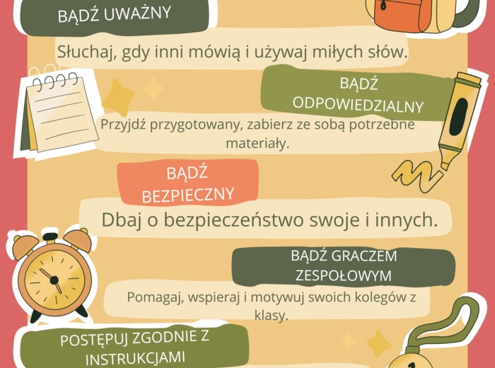 Zasady klasowe - plakat XXL 9szt A4, szkoła podstawowa praz ponadpodstawowa.