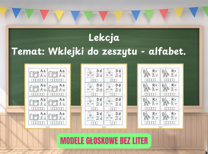 Alfabet - wklejki do zeszytu z modelami głoskowymi