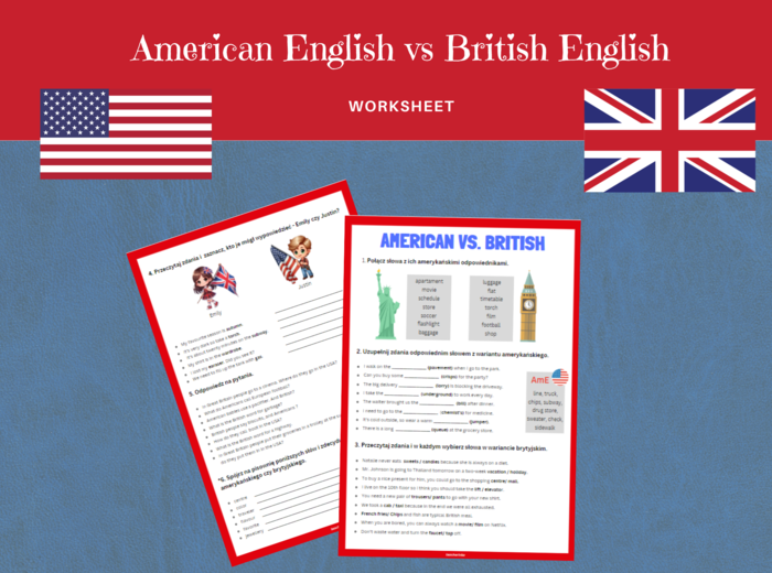 American English vs. British English Worksheet- karta pracy na ćwiczenie różnic w nazewnictwie w wariancie brytyjskim i amerykanskim