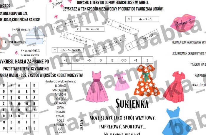 Dzień kobiet - zadania matematyczne dla kl. 7 - 8