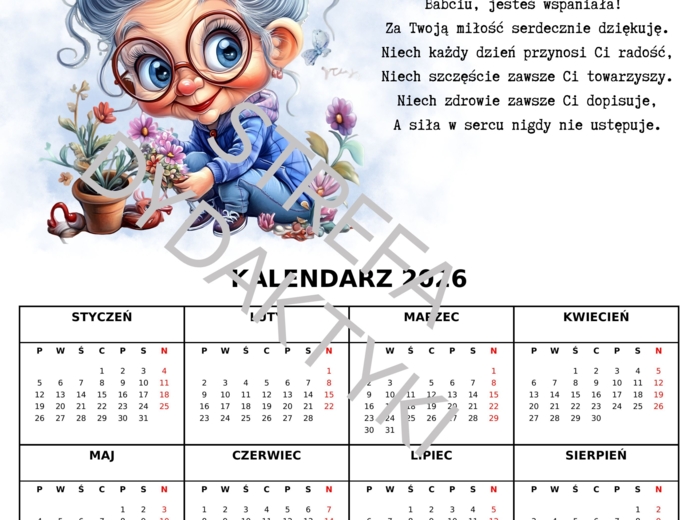 DZIEŃ BABCI I DZIADKA - kalendarz 2026 (33 wzory)