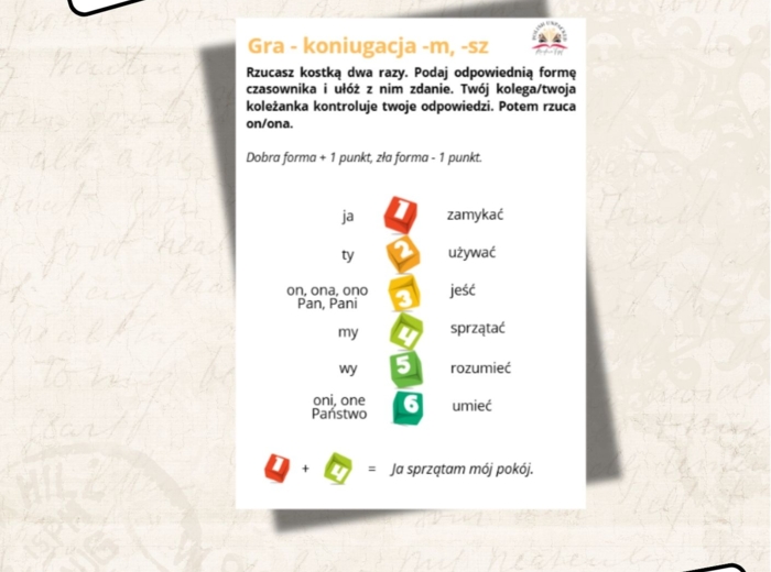 3 x gra koniugacja -m, -sz czasowniki poziom A1, język polski jako obcy
