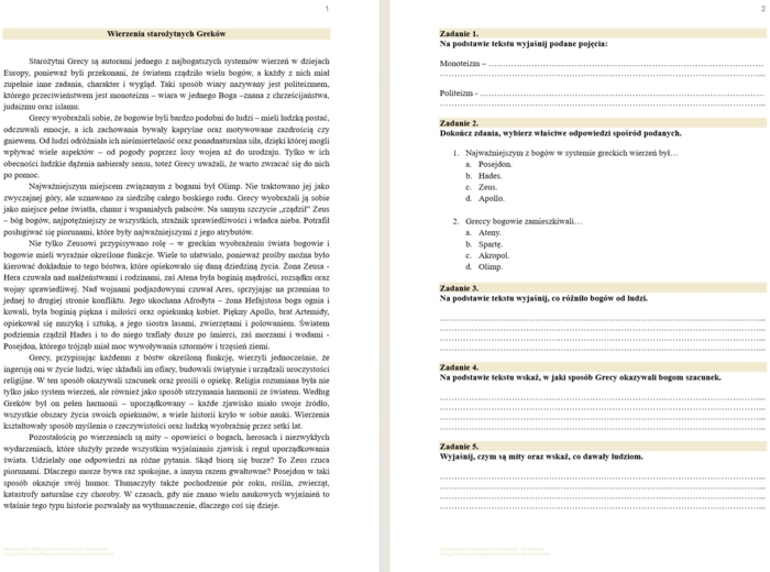 Karta pracy "Wierzenia starożytnych Greków"