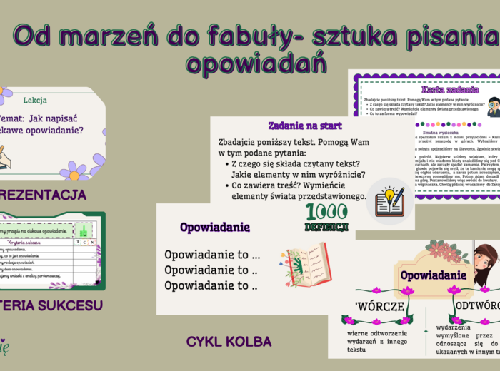 Opowiadanie twórcze w klasach IV-VI- scenariusz + prezentacje + karty pracy + odpowiedzi