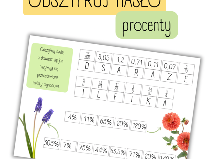 ROZSZYFRUJ HASŁO - procenty (zamiana na ułamki)