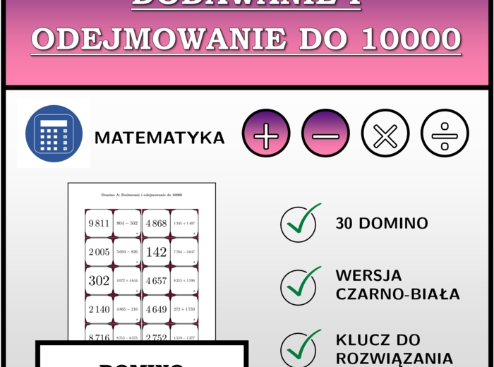 Domino - Dodawanie i odejmowanie do 10000 | matematyka