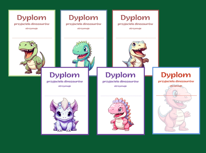 DZIEŃ DINOZAURA – dyplomy – 15 wersji