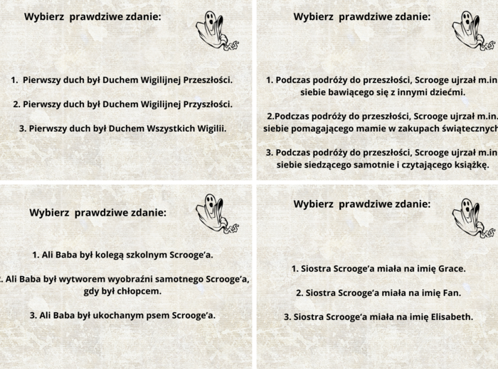 Karty "Kłamstwo czy prawda" -"Opowieść wigilijna".