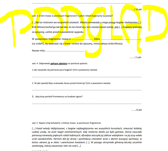 Sprawdzian "Mitologia" Jana Parandowskiego, test mity greckie