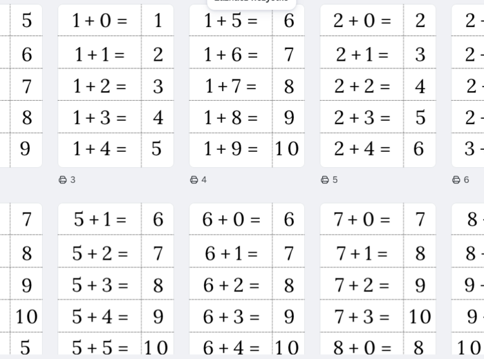 Dodawanie  w zakresie 10 - fiszki do nauki