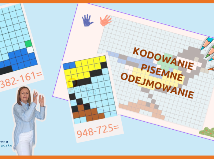 Kodowanie - pisemne odejmowanie bez przekraczania progu dziesiątkowego. Klasa 3-4. Zajęcia wyrównawcze. Zastępstwo.