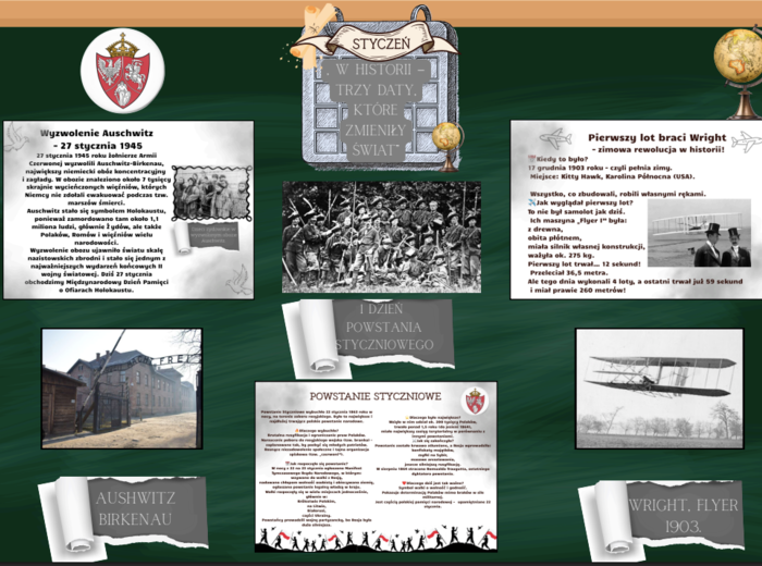 Gazetka „Styczeń w historii"| 23 strony do druku| Elementy łatwe do wycięcia| Główna grafika w formie plakatu 4 x A 4| Idealna do klasy/na korytarz/ do biblioteki