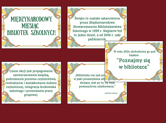 MIESIĄC BIBLIOTEK SZKOLNYCH – biblioteka – gazetka – cytaty – wersja 2