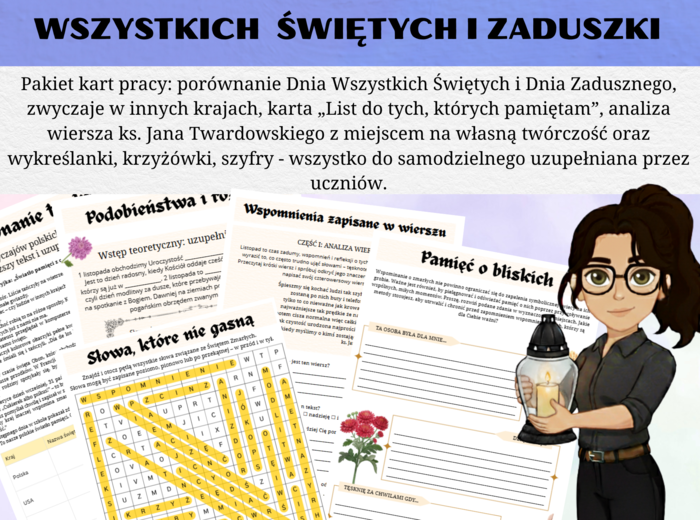 Uroczystość Wszstkich Śwętych i Dzień Zaduszny - graficzne karty pracy do wykorzystania (godzina z wychowawcą, religia, język polski)