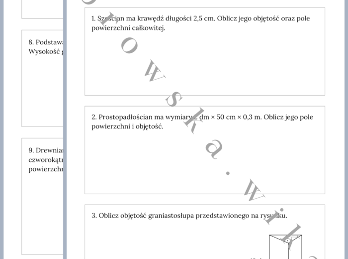 Graniastosłupy - zestaw zadań