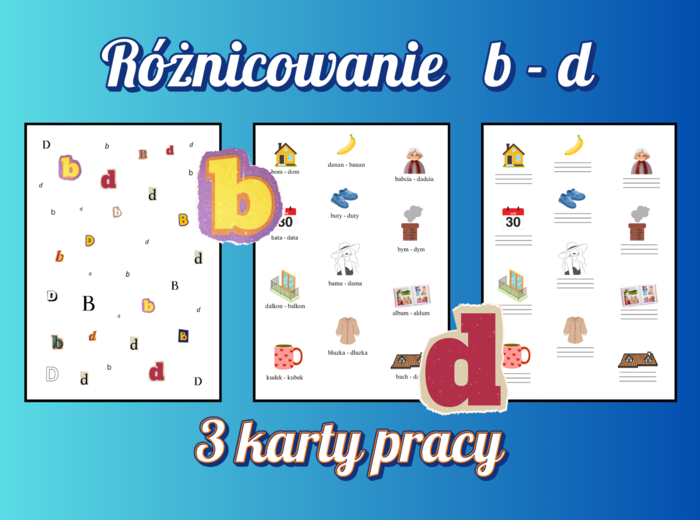 ✍️ 3 karty pracy – różnicowanie liter B–D