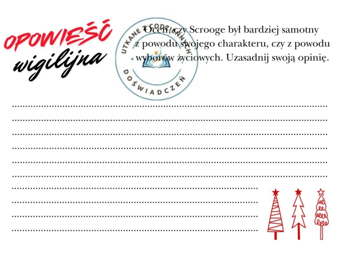 Ćwiczymy redagowanie krótkich form wypowiedzi: zaproszenie, ogłoszenie, wypowiedź argumentacyjna (,,Opowieść wigilijna")