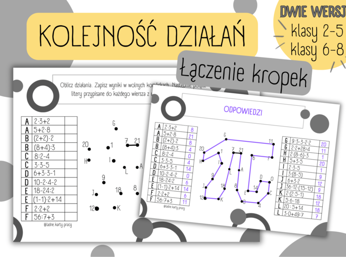 DZIEŃ LICZBY PI / ŚWIĘTO LICZBY PI - Łączenie kropek - KOLEJNOŚĆ WYKONYWANIA DZIAŁAŃ