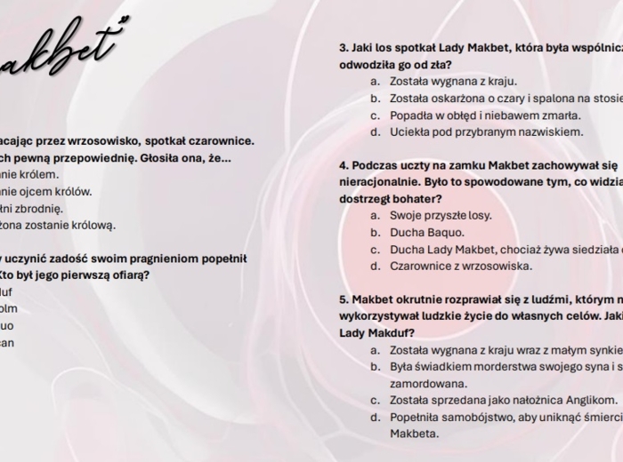 Test wprowadzający z lektury "Makbet"