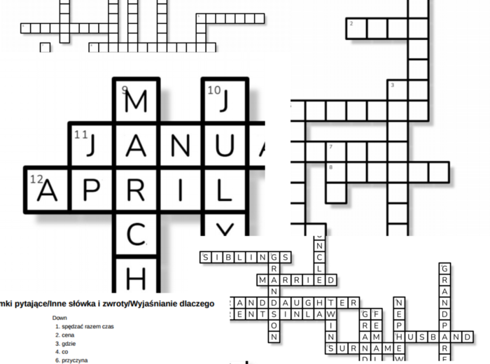 Teen Explorer 7 – Unit 1 – krzyżówki – Hobby i czynności w czasie wolnym/Miesiące/Przymiotniki_Przysłówki częstotliwości/Rodzina/Zaimki pytające_Inne słówka i zwroty_Wyjaśnianie dlaczego