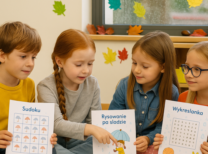 Karty Pracy: "Deszczowe łamigłówki"