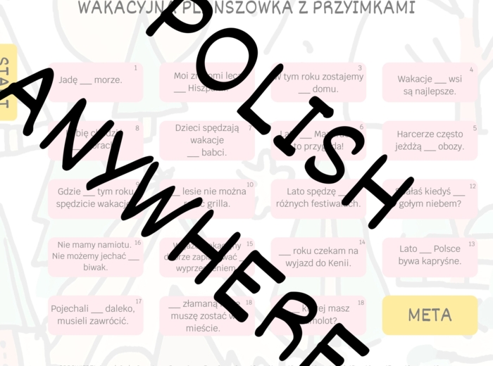 Wakacyjna planszówka z zaimkami.