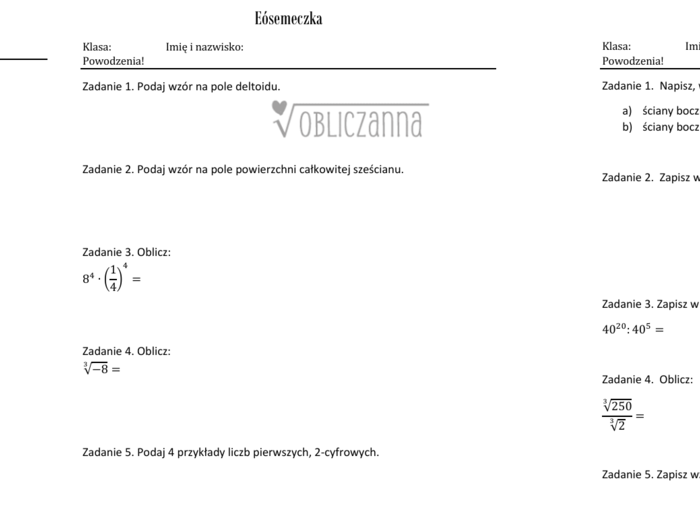 30 x minikartkówka ze wzorów na E8 z matematyki