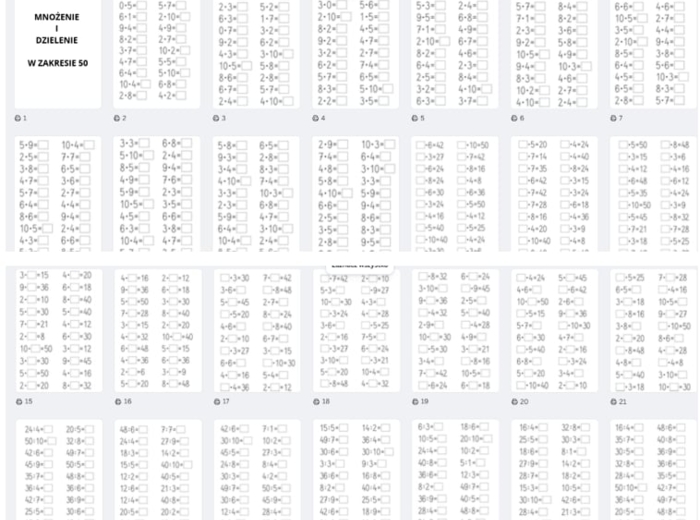 Mnożenie i dzielenie w zakresie 50