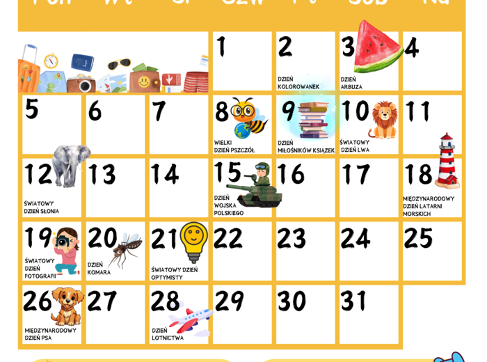 KALENDARZ ŚWIĄT TYPOWYCH I NIETYPOWYCH na rok szkolny 2024/2025