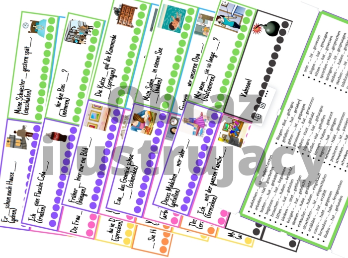 Czasowniki nieregularne - gra typu Kaboom - język niemiecki