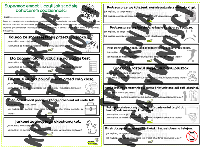 Supermoc empatii, czyli Jak stać się bohaterem codzienności - zajęcia TUS, rewalidacja, godziny wychowawcze