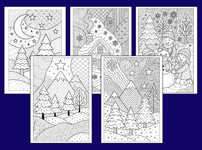 ❄️🎄Zimowe Kolorowanki w Stylu Zentangle – idealne do relaksu i twórczej zabawy! - 36 szt.🎄 - zima