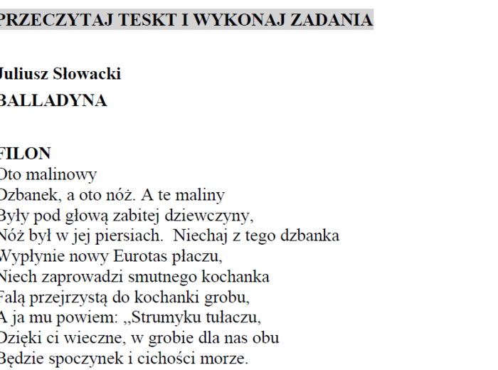 Balladyna - zestaw powtórkowy przed egzaminem ósmoklasisty