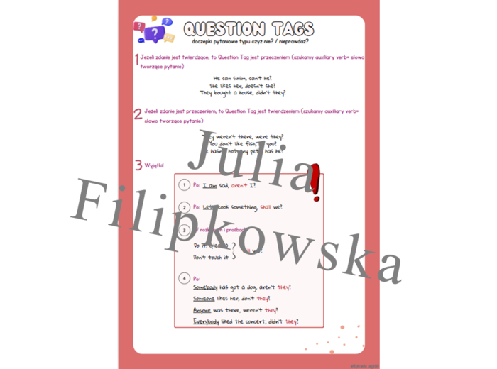 Question Tags / Notatka/ Teoria/ Theory/ Gramatyka/ Grammar/ English Grammar/ Notatka/ Szkoła średnia/ Liceum/ LO/ Matura