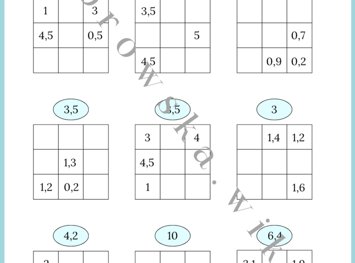 Magiczne kwadraty - ułamki dziesiętne