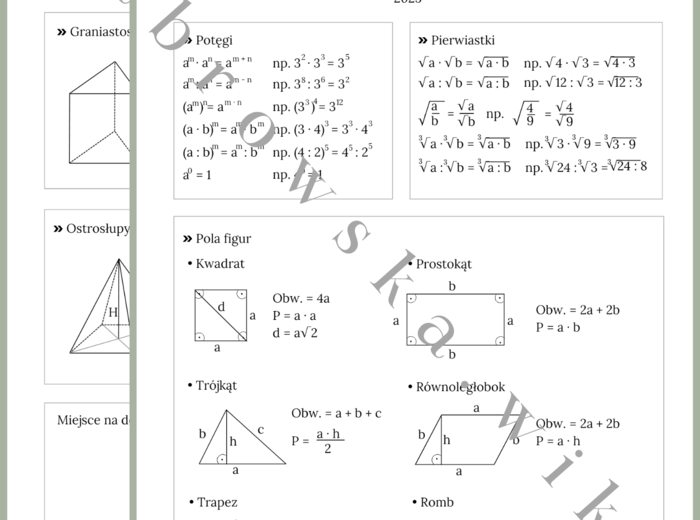 Najważniejsze wzory na egzamin ósmoklasisty