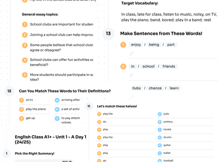 English Class A1+ – Unit 1 – karta pracy – A Day That Got Better – school subjects and objects, activities (play/do) – Krzyżówka GRATIS