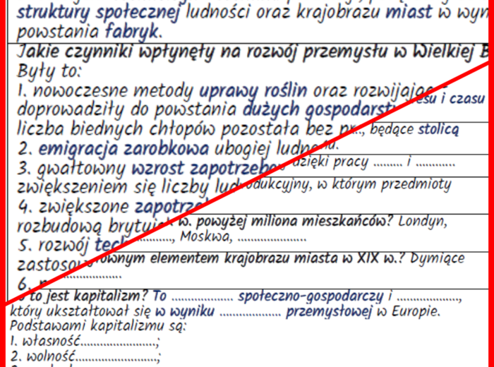 Rewolucja przemysłowa w Europie - notatki, karta pracy