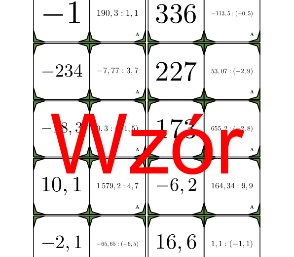 Domino - Dzielenie dodatnich i ujemnych liczb dziesiętnych przez liczbę dziesiętną | matematyka